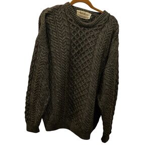 IRELAND Aran Sweater Market Vintage gray cable knit Fishermans sweater XXL